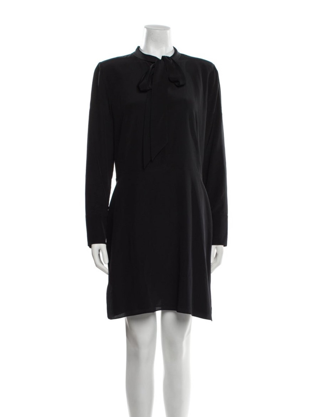The Kooples- Black Long-Sleeve Tie-Neck Silk Shift Dress- Size XL